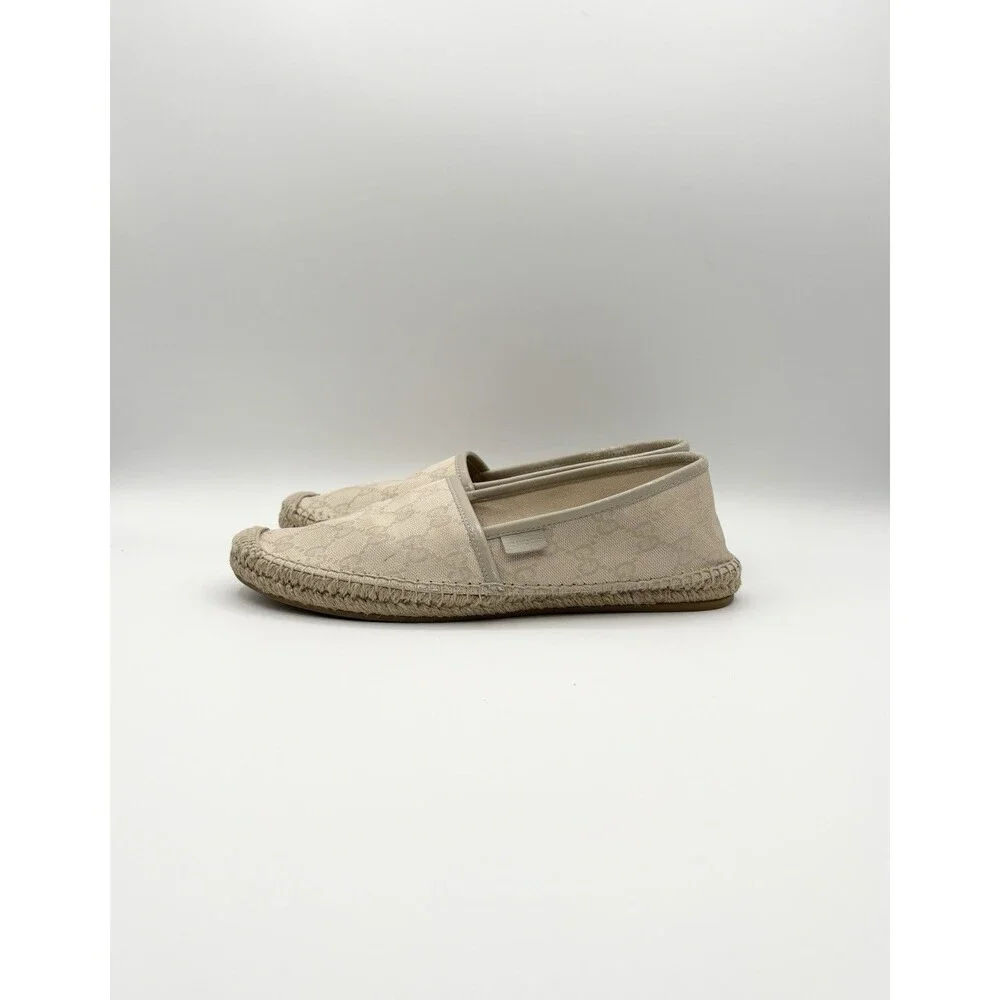 Gucci Off White/Cream GG Canvas and Leather Slip On Espadrille Flats EU 37.5